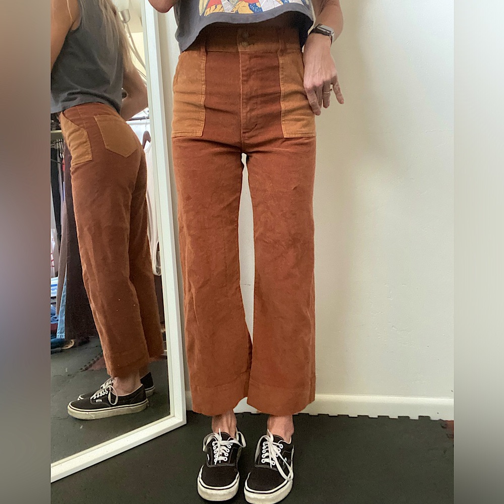 Corduroy High-Waist Patch Front Pants - Brown - Picture 6 of 13